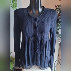 High Knit Navy Blue Sweater with Tailcoat Designed Back M